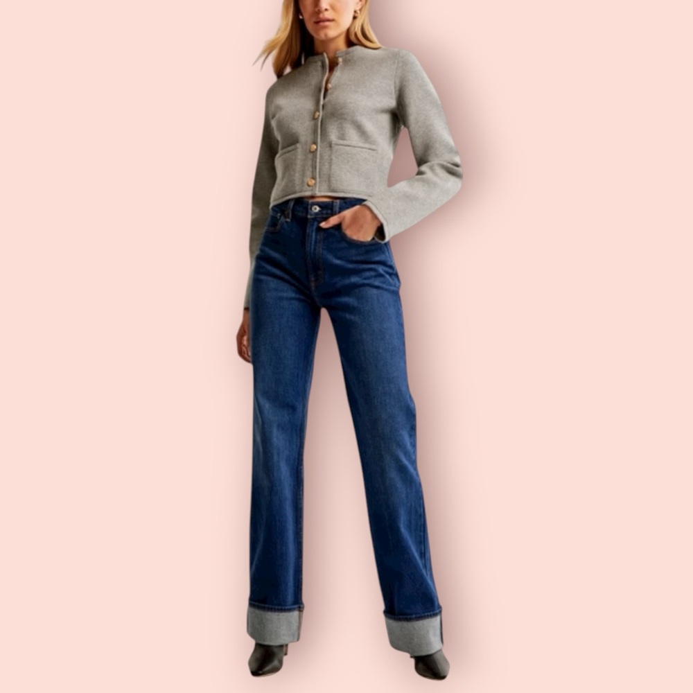 ABERCROMBIE & FITCH Curve Love High Rise 90s Relaxed Jean Dark With Cuff 28/6S